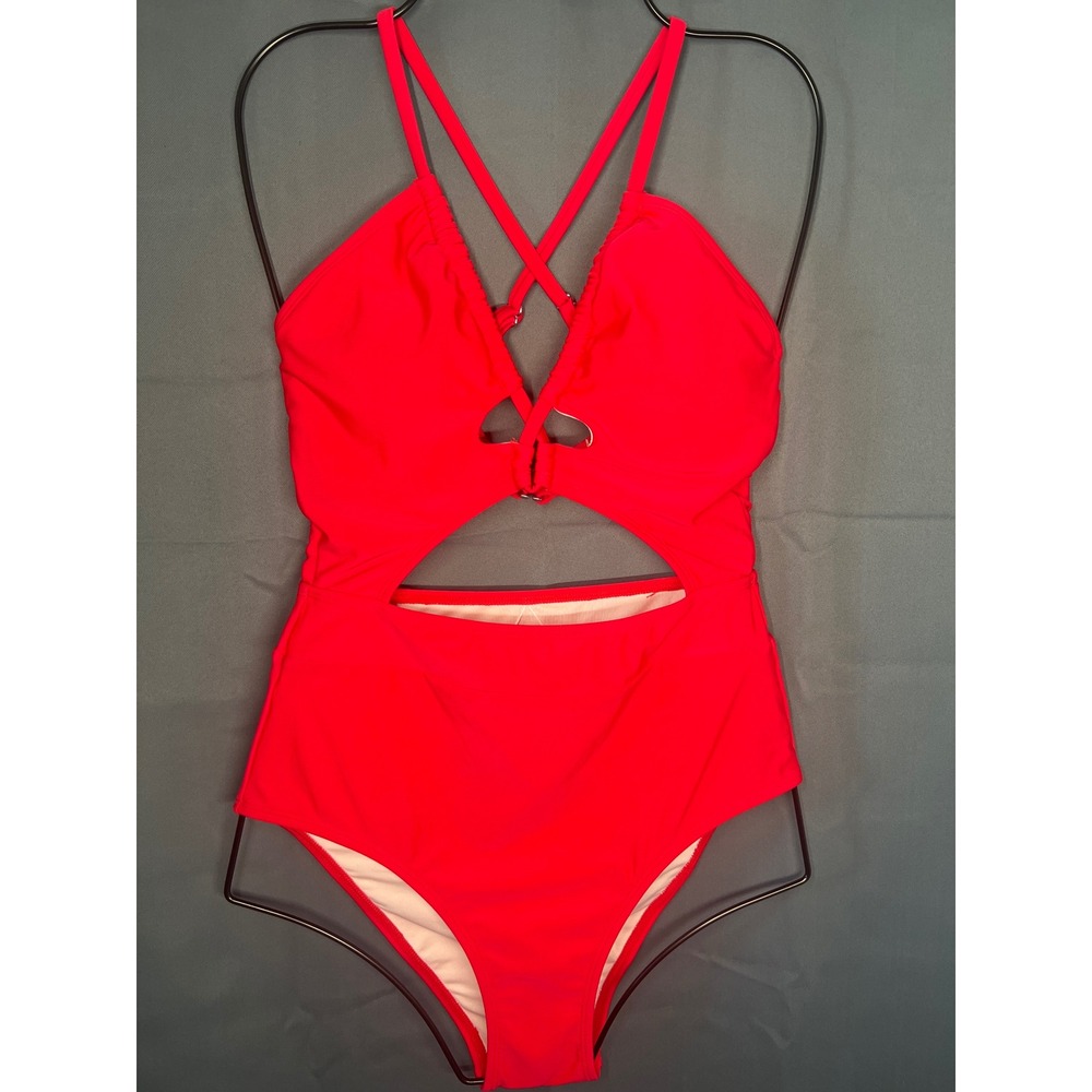 Cupshe Womens Red Cutout One Piece Swimsuit Strappy V-Neck Monokini XS New